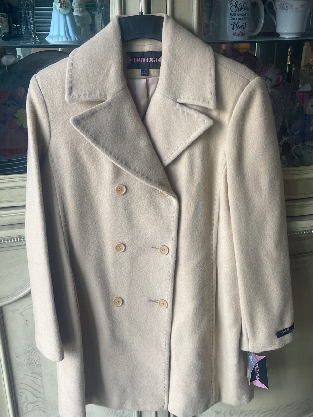 Cream Double-Breasted Wool Pea Coat